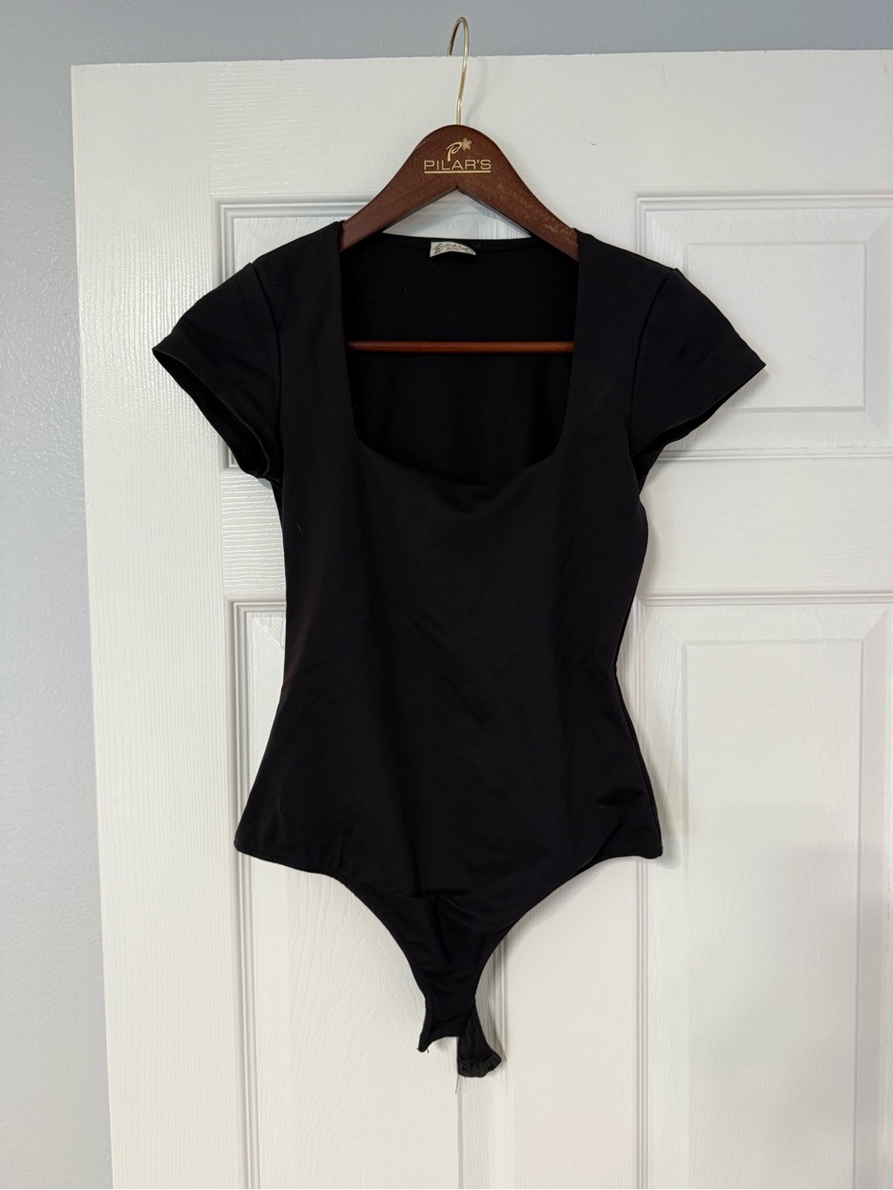 Free People Black Scoop Neck Short Sleeve Bodysuit
